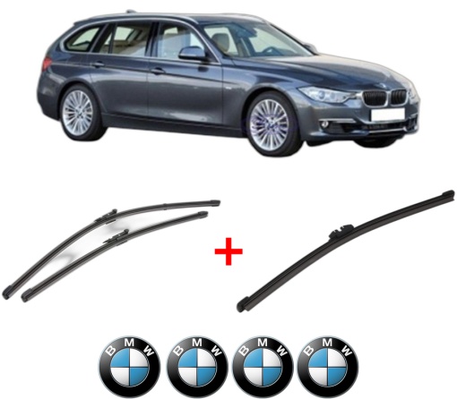 Set 3 stergatoare BMW Seria 3 Touring (F31) din 2012 - 2019, pentru parbriz si luneta fata si spate auto, Valeo Silencio, din cauciuc siliconat rezistent, 4 Stickere Auto BMW