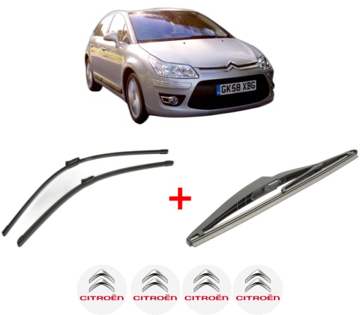 Set 3 stergatoare CITROEN C4 II (NC_) din 2009 - 2018, pentru parbriz si luneta fata si spate auto, Bosch Twin, din cauciuc siliconat rezistent, 4 Stickere Auto CITROEN