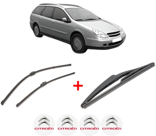 Set 3 stergatoare CITROEN C5 I Break (DE_) din 2001 - 2004, pentru parbriz si luneta fata si spate auto, Valeo Silencio, din cauciuc siliconat rezistent, 4 Stickere Auto CITROEN