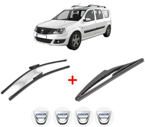 Set 3 stergatoare DACIA LOGAN MCV II din 2013, pentru parbriz si luneta fata si spate auto, Valeo Silencio, din cauciuc siliconat rezistent, 4 Stickere Auto DACIA