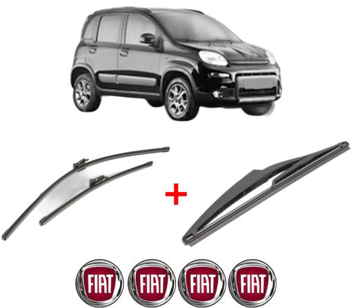 Set 3 stergatoare FIAT PANDA VAN (312_, 519_) din 2012, pentru parbriz si luneta fata si spate auto, Valeo Silencio, din cauciuc siliconat rezistent, 4 Stickere Auto FIAT