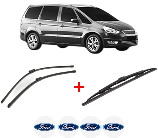 Set 3 stergatoare FORD GALAXY MK II VAN (WA6) din 2006 - 2015, pentru parbriz si luneta fata si spate auto, Bosch Twin, din cauciuc siliconat rezistent, 4 Stickere Auto FORD