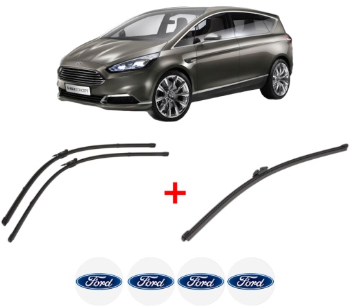 Set 3 stergatoare FORD S-MAX (CJ, WA6) din 2015 - 2018, pentru parbriz si luneta fata si spate auto, Valeo Silencio Xtrm, din cauciuc siliconat rezistent, 4 Stickere Auto FORD
