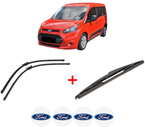 Set 3 stergatoare FORD TOURNEO CONNECT / GRAND TOURNEO CONNECT V408 MPV din 2013 - 2022, pentru parbriz si luneta fata si spate auto, Valeo Silencio, din cauciuc siliconat rezistent, 4 Stickere Auto FORD