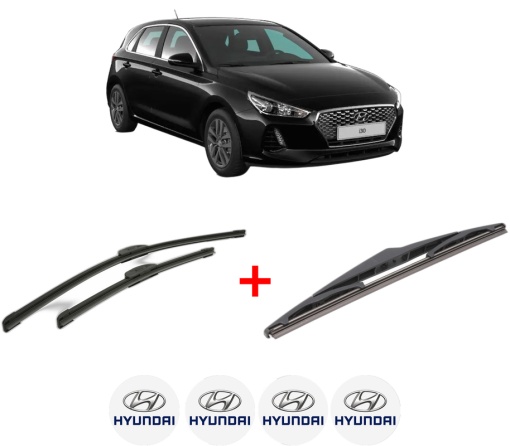 Set 3 stergatoare HYUNDAI i30 (PDE, PD, PDEN) din 2016 - 2020, pentru parbriz si luneta fata si spate auto, Bosch Twin, din cauciuc siliconat rezistent, 4 Stickere Auto HYUNDAI