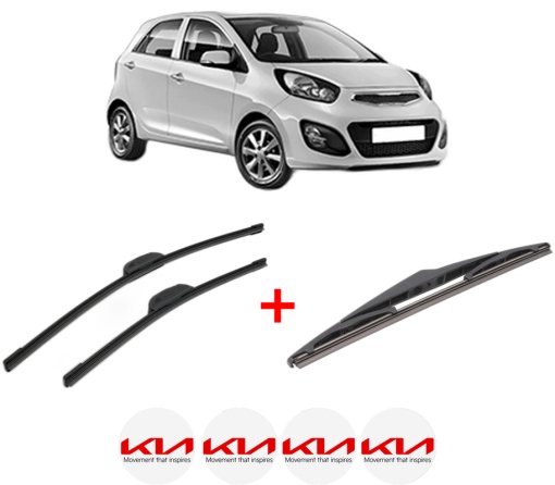 Set 3 stergatoare KIA PICANTO II (TA) din 2011 - 2017, pentru parbriz si luneta fata si spate auto, Bosch Twin, din cauciuc siliconat rezistent, 4 Stickere Auto KIA