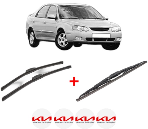 Set 3 stergatoare KIA SHUMA II (FB) din 2001 - 2004, pentru parbriz si luneta fata si spate auto, Bosch Twin, din cauciuc siliconat rezistent, 4 Stickere Auto KIA