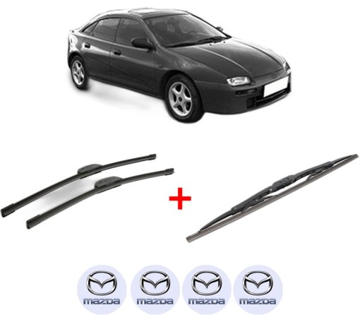 Set 3 stergatoare MAZDA 323 F V (BA) din 1994 - 1998, pentru parbriz si luneta fata si spate auto, Bosch Twin, din cauciuc siliconat rezistent, 4 Stickere Auto MAZDA