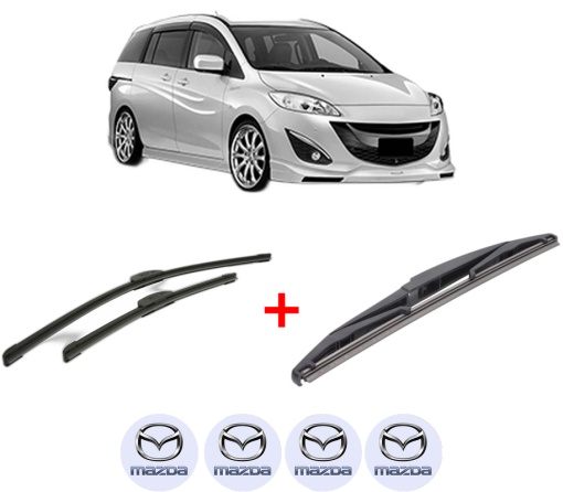 Set 3 stergatoare MAZDA 5 (CW) din 2010, pentru parbriz si luneta fata si spate auto, Bosch Twin, din cauciuc siliconat rezistent, 4 Stickere Auto MAZDA
