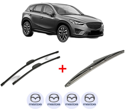 Set 3 stergatoare MAZDA CX-5 (KE, GH) din 2011 - 2017, pentru parbriz si luneta fata si spate auto, Bosch Twin, din cauciuc siliconat rezistent, 4 Stickere Auto MAZDA