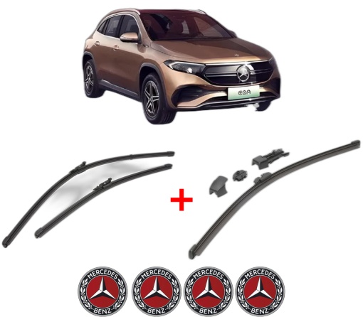 Set 3 stergatoare MERCEDES-BENZ EQA (H243) din 2021, pentru parbriz si luneta fata si spate auto, Valeo HydroConnect, din cauciuc siliconat rezistent, 4 Stickere Auto MERCEDES-BENZ