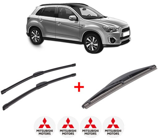 Set 3 stergatoare MITSUBISHI ASX (GA_W_) din 2010, pentru parbriz si luneta fata si spate auto, Bosch Twin, din cauciuc siliconat rezistent, 4 Stickere Auto MITSUBISHI
