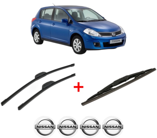 Set 3 stergatoare NISSAN TIIDA Hatchback (C11) din 2004 - 2013, pentru parbriz si luneta fata si spate auto, Bosch Twin, din cauciuc siliconat rezistent, 4 Stickere Auto NISSAN