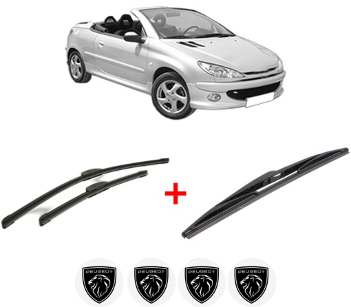 Set 3 stergatoare PEUGEOT 206 CC (2D) din 2000 - 2007, pentru parbriz si luneta fata si spate auto, Bosch Twin, din cauciuc siliconat rezistent, 4 Stickere Auto PEUGEOT
