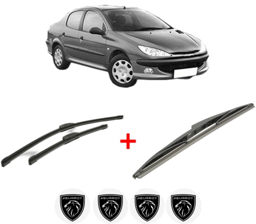 Set 3 stergatoare PEUGEOT 206 Saloon din 2007, pentru parbriz si luneta fata si spate auto, Bosch Twin, din cauciuc siliconat rezistent, 4 Stickere Auto PEUGEOT