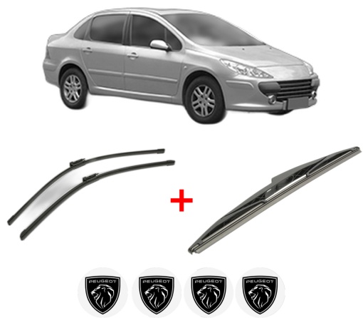 Set 3 stergatoare PEUGEOT 307 Saloon din 2006 - 2012, pentru parbriz si luneta fata si spate auto, Bosch Twin, din cauciuc siliconat rezistent, 4 Stickere Auto PEUGEOT