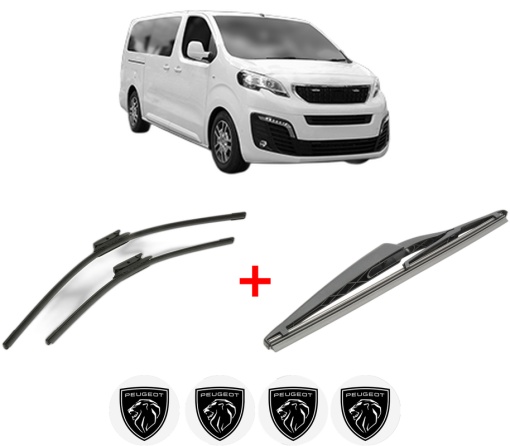 Set 3 stergatoare PEUGEOT EXPERT Bus (V_) din 2016 - 2023, pentru parbriz si luneta fata si spate auto, Bosch Twin, din cauciuc siliconat rezistent, 4 Stickere Auto PEUGEOT