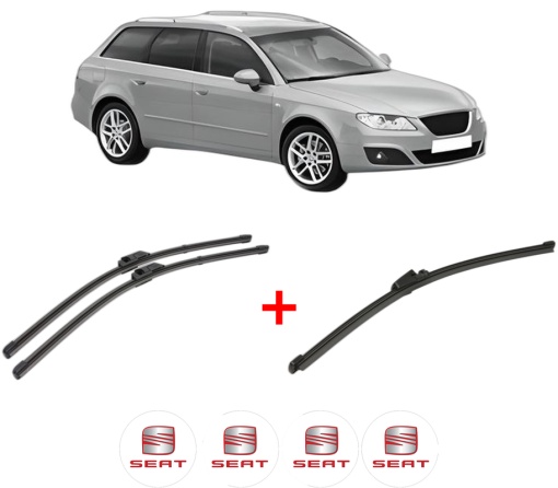 Set 3 stergatoare SEAT EXEO ST (3R5) din 2009 - 2013, pentru parbriz si luneta fata si spate auto, Valeo Silencio Xtrm, din cauciuc siliconat rezistent, 4 Stickere Auto SEAT