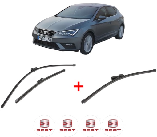 Set 3 stergatoare SEAT LEON Hatchback Van (5F1) din 2017 - 2018, pentru parbriz si luneta fata si spate auto, Valeo Silencio Xtrm, din cauciuc siliconat rezistent, 4 Stickere Auto SEAT