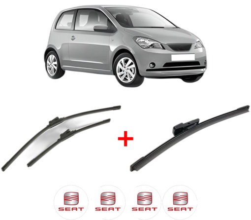 Set 3 stergatoare SEAT Mii (KF1, KE1) din 2011 - 2019, pentru parbriz si luneta fata si spate auto, Bosch Aerotwin, din cauciuc siliconat rezistent, 4 Stickere Auto SEAT