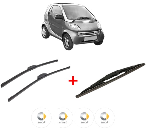 Set 3 stergatoare SMART FORTWO Coupe (450) din 2004 - 2007, pentru parbriz si luneta fata si spate auto, Bosch Twin, din cauciuc siliconat rezistent, 4 Stickere Auto SMART