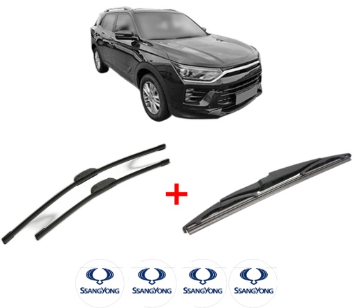 Set 3 stergatoare SSANGYONG KORANDO (C300) din 2021, pentru parbriz si luneta fata si spate auto, Bosch Twin, din cauciuc siliconat rezistent, 4 Stickere Auto SSANGYONG