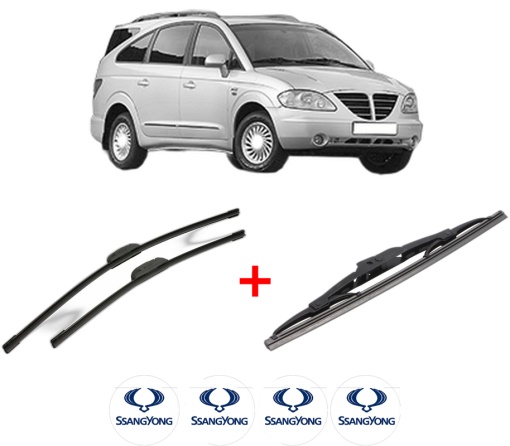 Set 3 stergatoare SSANGYONG RODIUS I din 2005, pentru parbriz si luneta fata si spate auto, Bosch Twin, din cauciuc siliconat rezistent, 4 Stickere Auto SSANGYONG