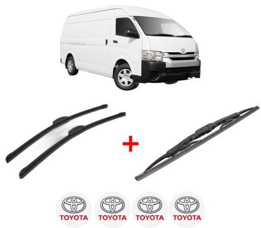 Set 3 stergatoare TOYOTA HIACE V Van (TRH2__, KDH2__, LH2__, GDH2__) din 2004, pentru parbriz si luneta fata si spate auto, Bosch Twin, din cauciuc siliconat rezistent, 4 Stickere Auto TOYOTA