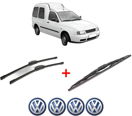 Set 3 stergatoare Volkswagen CADDY II MPV (9K9B) din 1995 - 2004, pentru parbriz si luneta fata si spate auto, Bosch Twin, din cauciuc siliconat rezistent, 4 Stickere Auto VW