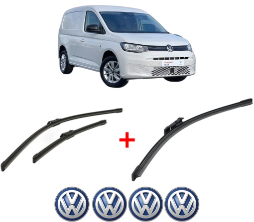 Set 3 stergatoare Volkswagen CADDY V MPV (SBB, SBJ) din 2020 - 2024, pentru parbriz si luneta fata si spate auto, Bosch Aerotwin, din cauciuc siliconat rezistent, 4 Stickere Auto VW
