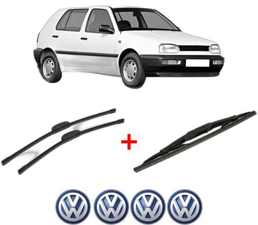 Set 3 stergatoare Volkswagen GOLF III (1H1) din 1991 - 1997, pentru parbriz si luneta fata si spate auto, Bosch Twin, din cauciuc siliconat rezistent, 4 Stickere Auto VW