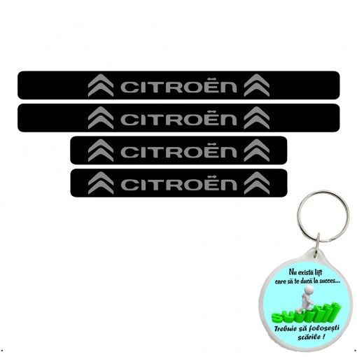 Set 4 protectii praguri auto autoadezive Citroen model 2 si breloc Succes,