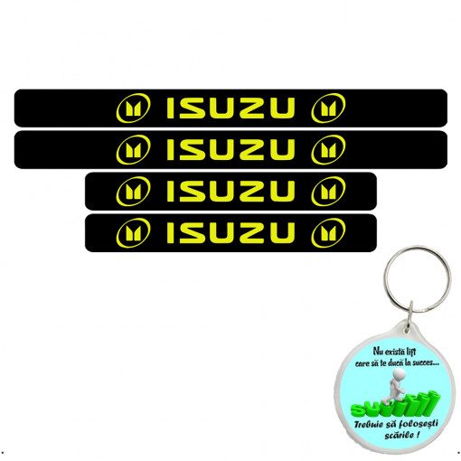 Set 4 protectii praguri auto autoadezive Isuzu si breloc Succes,