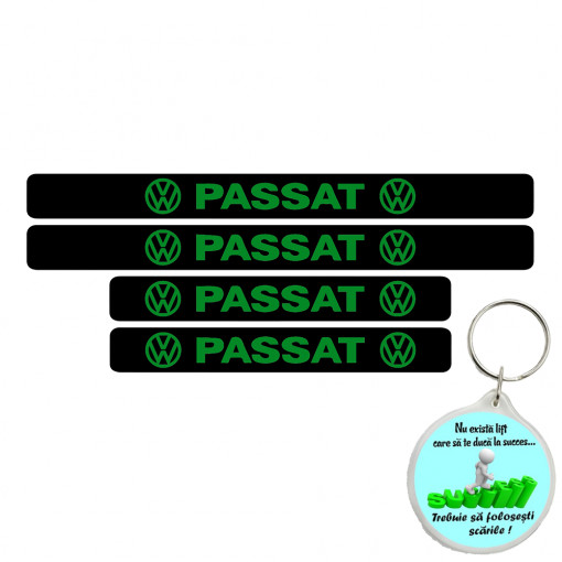 Set 4 protectii praguri auto, autoadezive Passat si breloc Succes,