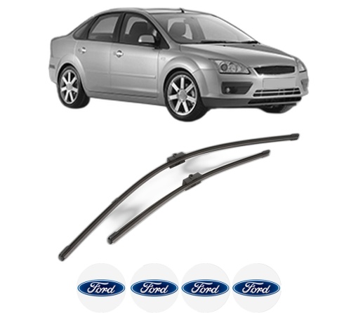 Set stergatoare FORD FOCUS II Saloon (DB_, FCH, DH) din 2005-2012, pentru parbriz auto, 2 bucati, Valeo Silencio Xtrm, din cauciuc siliconat rezistent, 4 Stickere Auto FORD