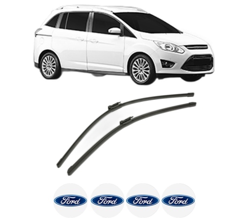 Set stergatoare FORD GRAND C-MAX Van din 2010-2019, pentru parbriz auto, 2 bucati, Bosch Aerotwin, din cauciuc siliconat rezistent, 4 Stickere Auto FORD