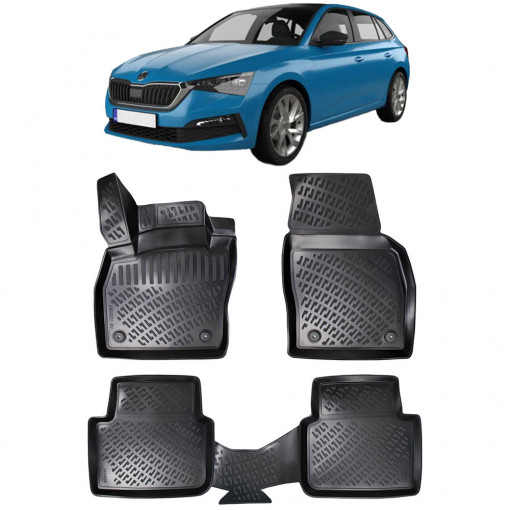 Skoda Scala 2019- Set 4 covorase auto din cauciuc tip tavita premium line 3D