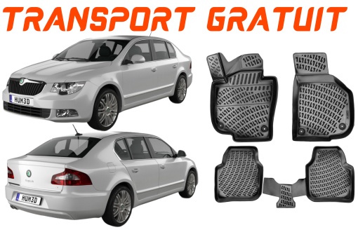 Skoda Superb II B6 2008-2015 Set 4 covorase auto din cauciuc tip tavita premium line 3D