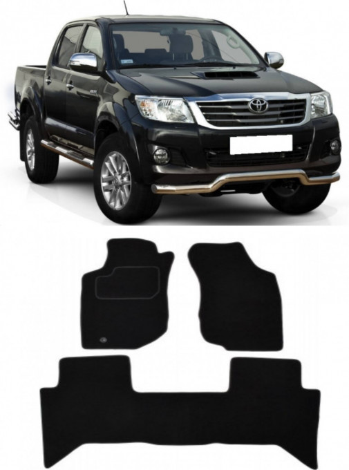 Toyota Hilux VII Set covorase auto din mocheta premium, dedicate pentru Toyota Hilux VII Pick-up fabricat intre 2009-2015, calitate extra