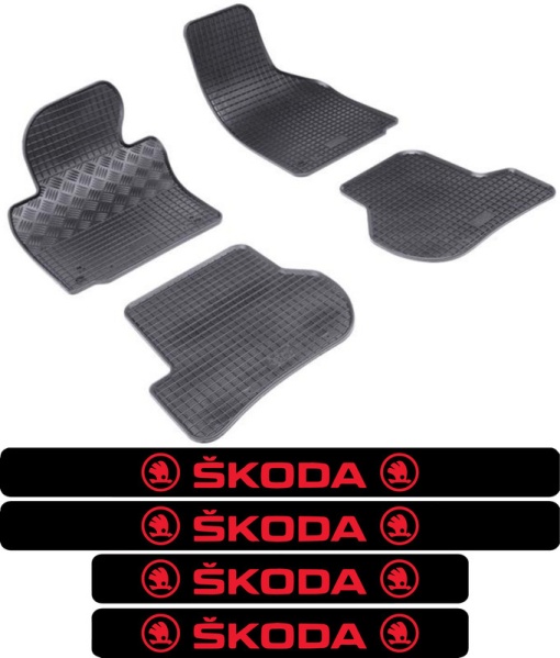 Covorase Skoda Octavia II, Hatchback, din 03.2004 - 01.2013 si set 4 stickere protectie praguri Skoda