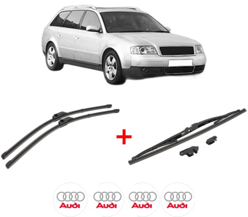 Set 3 stergatoare AUDI A6 C5 Avant (4B5, 4B6) din 1997 - 2005, pentru parbriz si luneta fata si spate auto, Valeo Silencio, din cauciuc siliconat rezistent, 4 Stickere Auto AUDI