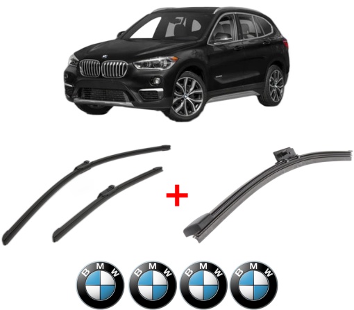 Set 3 stergatoare BMW Seria X1 (F48) din 2014 - 2022, pentru parbriz si luneta fata si spate auto, Bosch Aerotwin, din cauciuc siliconat rezistent, 4 Stickere Auto BMW