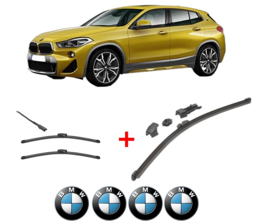 Set 3 stergatoare BMW Seria X2 (F39) din 2017 - 2023, pentru parbriz si luneta fata si spate auto, Valeo HydroConnect, din cauciuc siliconat rezistent, 4 Stickere Auto BMW