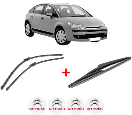 Set 3 stergatoare CITROEN C4 I (LC_) din 2004 - 2012, pentru parbriz si luneta fata si spate auto, Valeo Silencio, din cauciuc siliconat rezistent, 4 Stickere Auto CITROEN