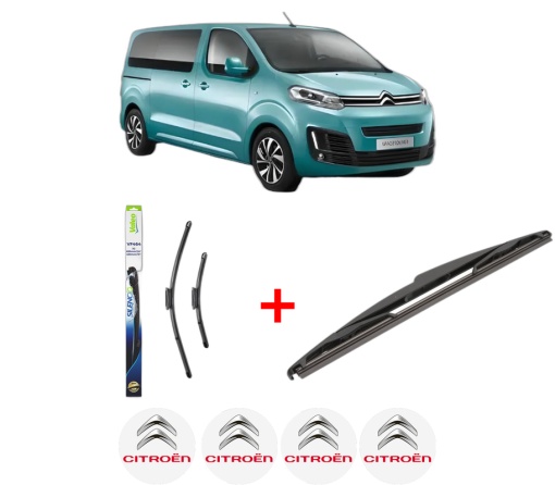 Set 3 stergatoare CITROEN SPACETOURER Bus (V_) din 2016 - 2023, pentru parbriz si luneta fata si spate auto, Valeo Silencio, din cauciuc siliconat rezistent, 4 Stickere Auto CITROEN