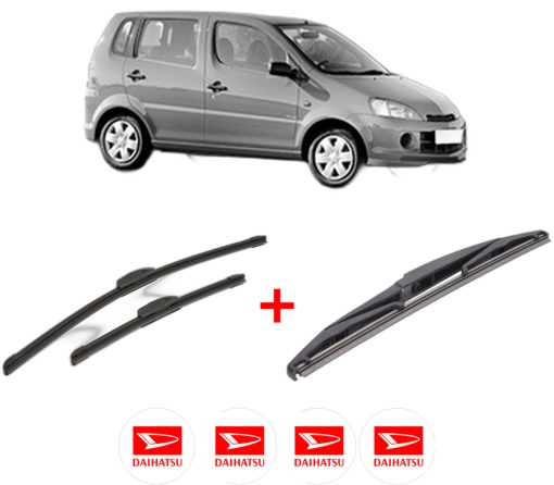 Set 3 stergatoare DAIHATSU YRV (M2) din 2001, pentru parbriz si luneta fata si spate auto, Bosch Twin, din cauciuc siliconat rezistent, 4 Stickere Auto DAIHATSU