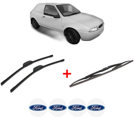 Set 3 stergatoare FORD FIESTA Hatchback Van (JV_) din 1998 - 2003, pentru parbriz si luneta fata si spate auto, Bosch Twin, din cauciuc siliconat rezistent, 4 Stickere Auto FORD