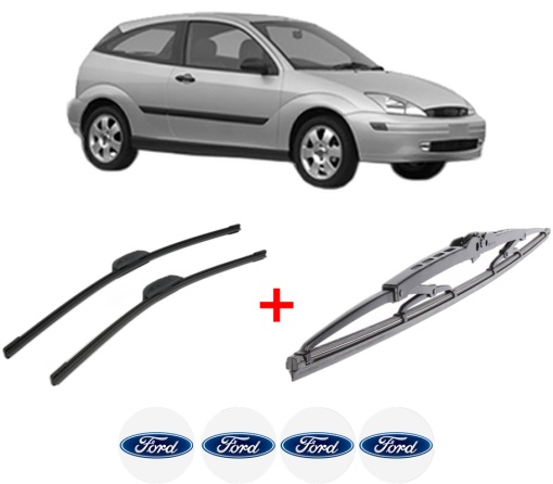 Set 3 stergatoare FORD FOCUS I (DAW, DBW) din 1998 - 2007, pentru parbriz si luneta fata si spate auto, Bosch Twin, din cauciuc siliconat rezistent, 4 Stickere Auto FORD