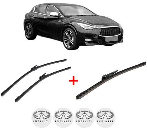 Set 3 stergatoare INFINITI Q30 din 2015, pentru parbriz si luneta fata si spate auto, Bosch Aerotwin, din cauciuc siliconat rezistent, 4 Stickere Auto INFINITI