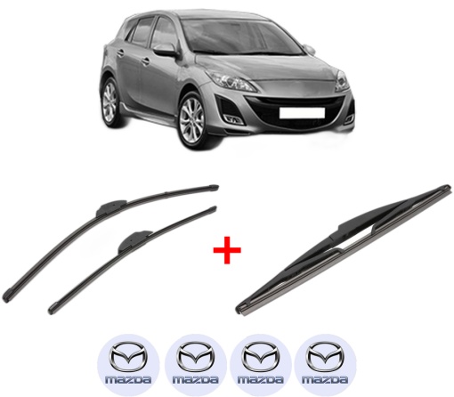Set 3 stergatoare MAZDA 3 (BL) din 2008 - 2014, pentru parbriz si luneta fata si spate auto, Valeo Silencio, din cauciuc siliconat rezistent, 4 Stickere Auto MAZDA